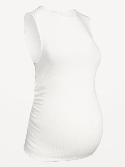 Maternity Sleeveless High-Neck Rib Top