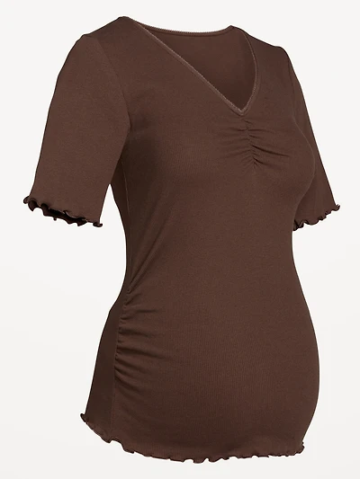 Maternity V-Neck Elbow-Sleeve Top
