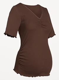 Maternity V-Neck Elbow-Sleeve Top