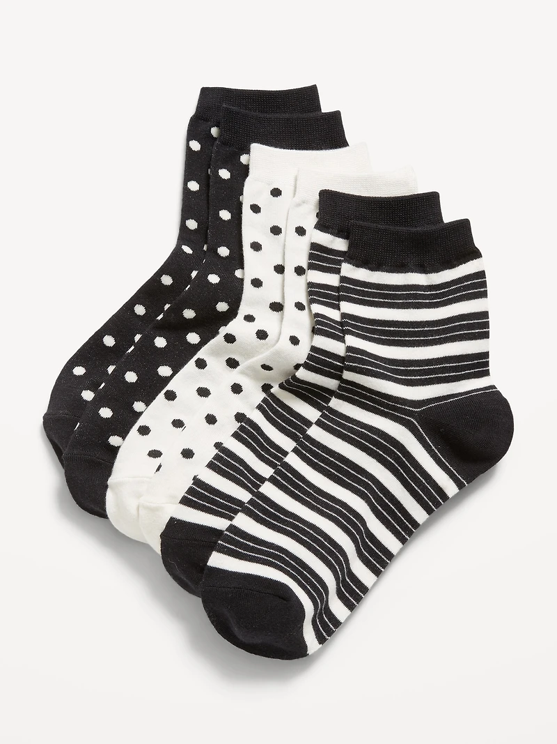 Novelty Quarter Crew Socks 3-Pack for Women