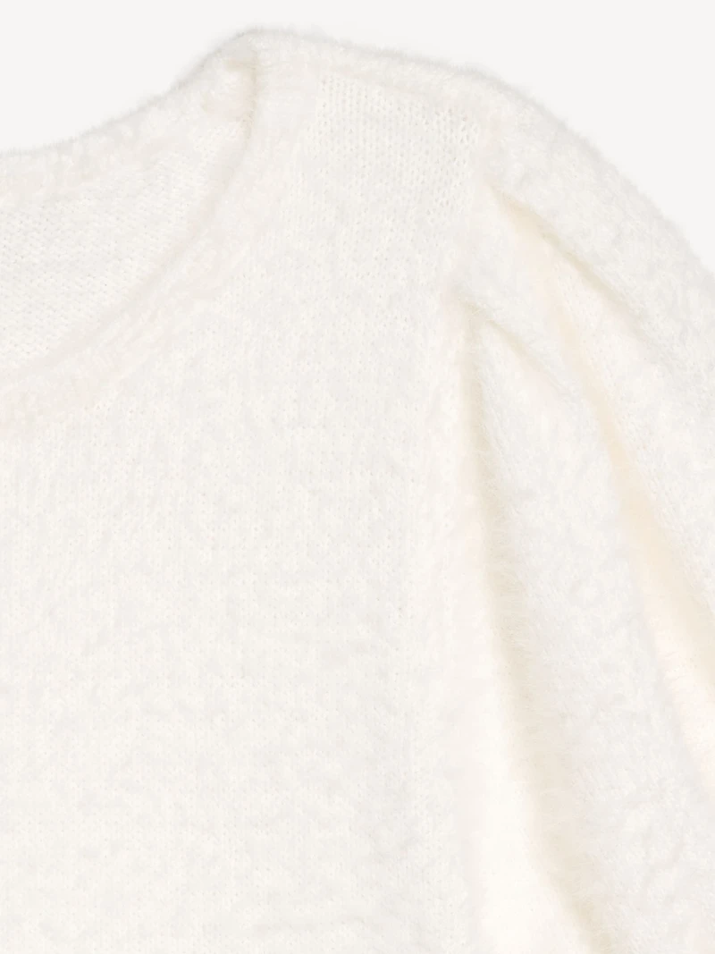Cropped Puff-Sleeve Eyelash Sweater