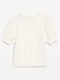 Cropped Puff-Sleeve Eyelash Sweater