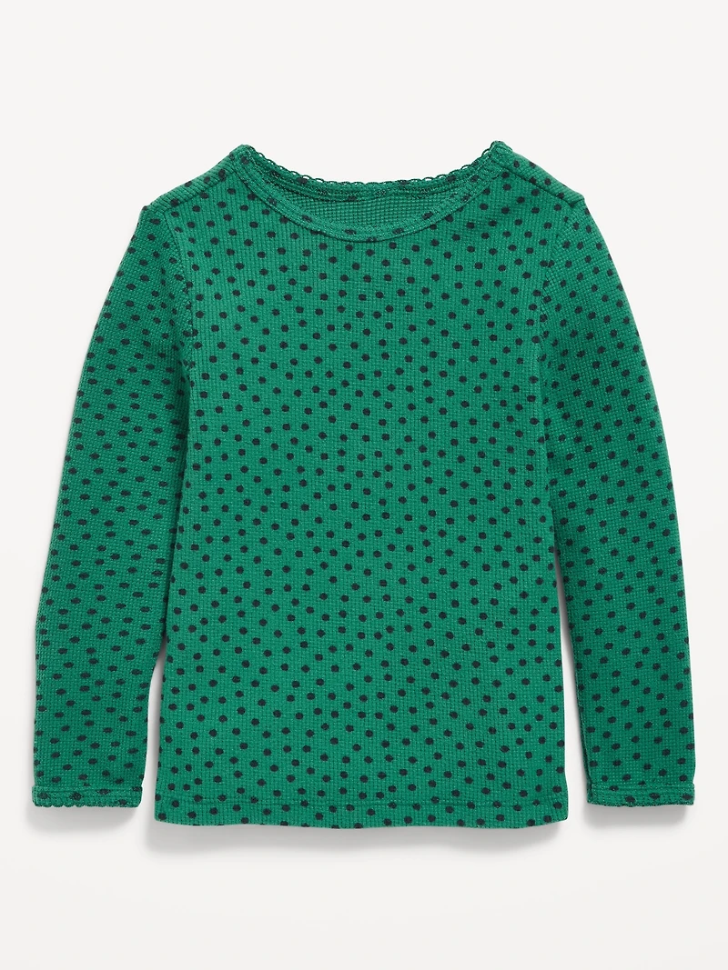 Printed Long-Sleeve Cozy Waffle T-Shirt for Toddler Girls
