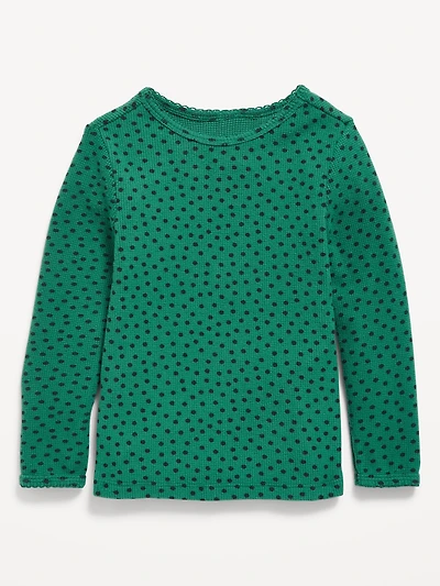Printed Long-Sleeve Cozy Waffle T-Shirt for Toddler Girls