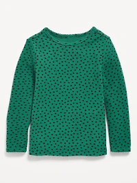 Printed Long-Sleeve Cozy Waffle T-Shirt for Toddler Girls