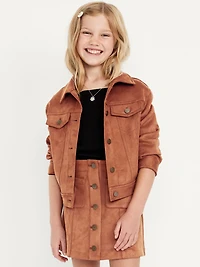 Oversized Faux-Suede Trucker Jacket for Girls