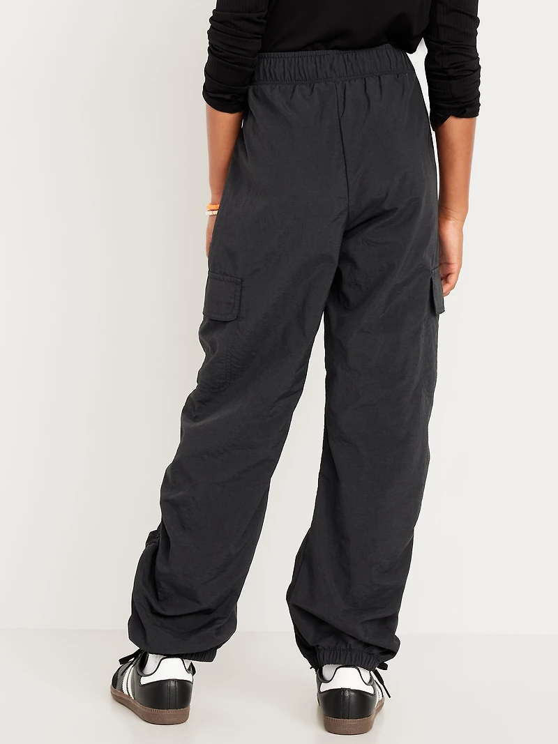 High-Waisted Side Ruched Cargo Parachute Joggers for Girls