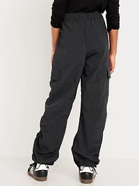 High-Waisted Side Ruched Cargo Parachute Joggers for Girls