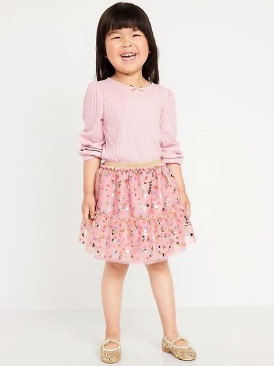 Long-Sleeve Pointelle Top and Tutu Skirt Set for Toddler Girls