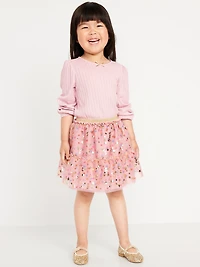 Long-Sleeve Pointelle Top and Tutu Skirt Set for Toddler Girls
