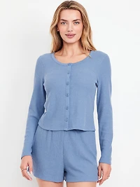 Button-Down Waffle-Knit Sleep Top