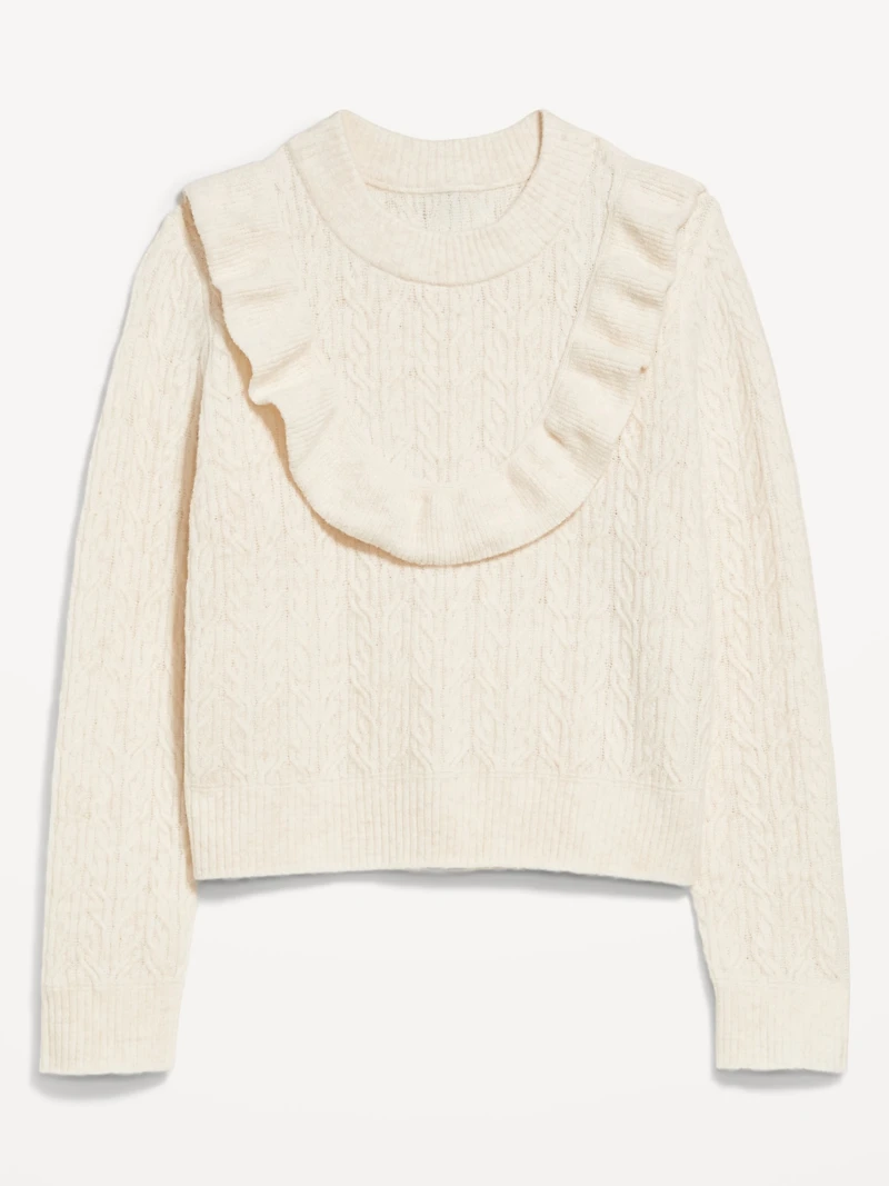 Wool-Blend Cropped Ruffle Sweater