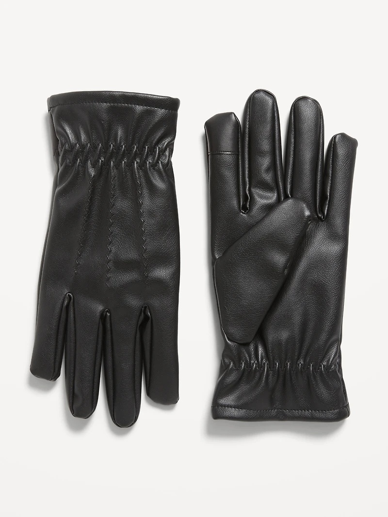 Fleece-Lined Faux-Leather Gloves for Men