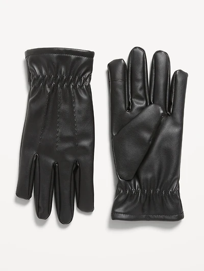Fleece-Lined Faux-Leather Gloves for Men