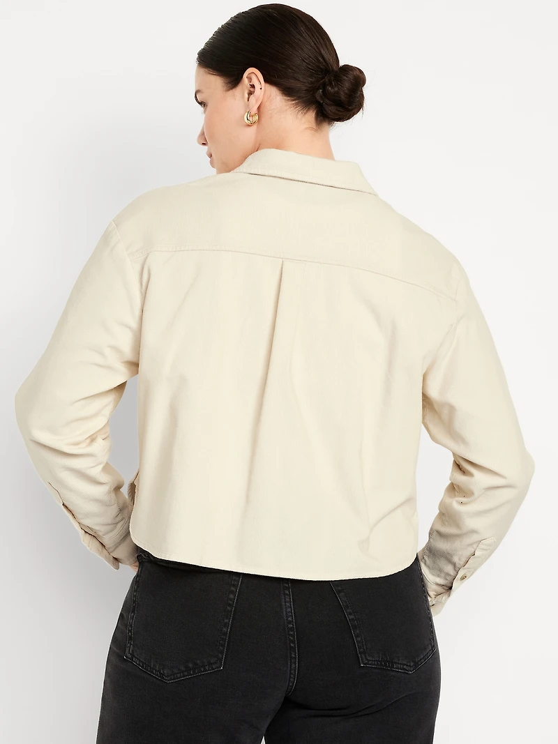 Cropped Button-Down Corduroy Shirt