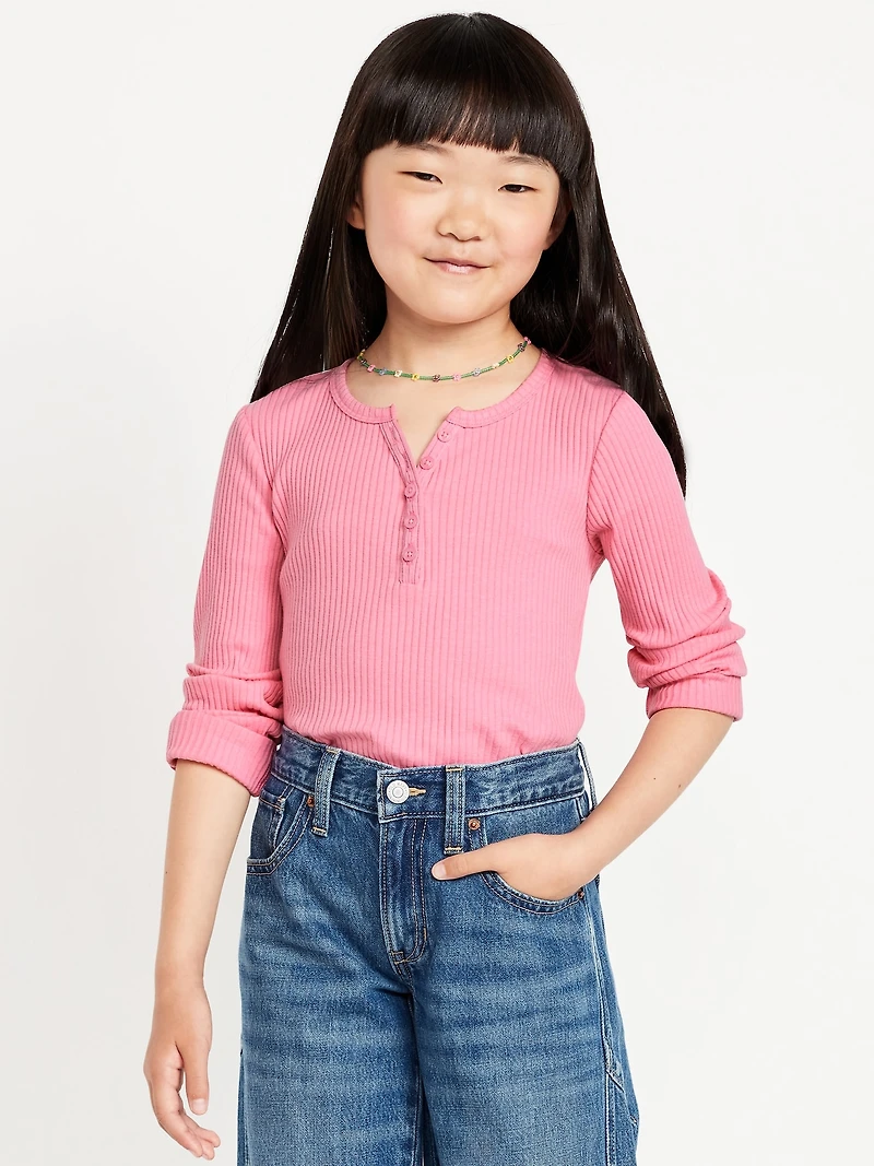 Printed Fitted Long-Sleeve Ribbed Top for Girls
