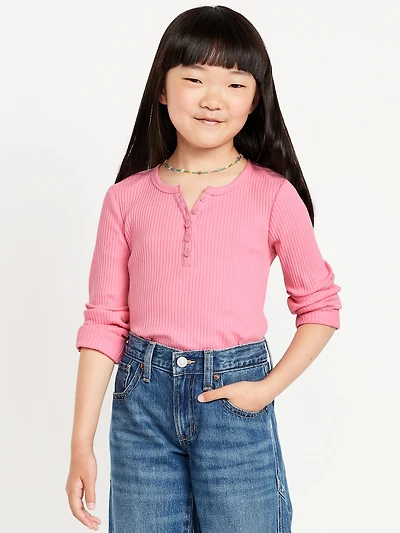 Printed Fitted Long-Sleeve Ribbed Top for Girls