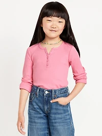 Printed Fitted Long-Sleeve Ribbed Top for Girls