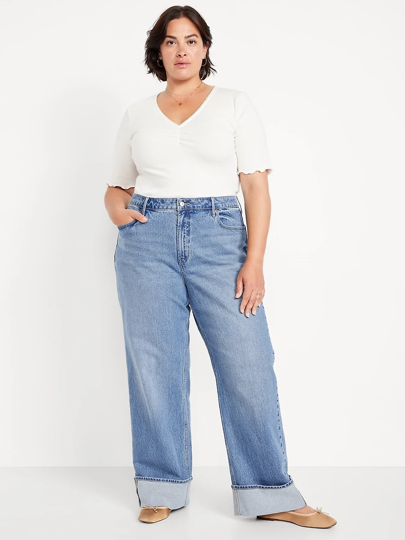 Extra High-Waisted Cuffed Wide-Leg Jeans