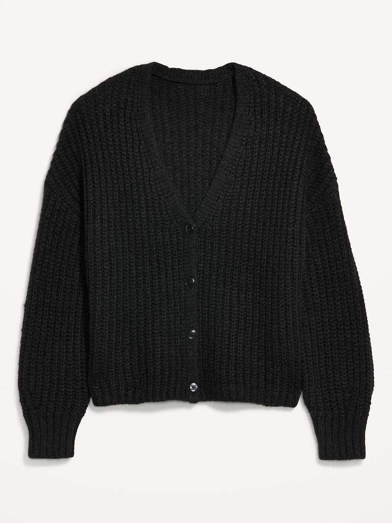 Wool-Blend Shaker-Stitch Cardigan Sweater