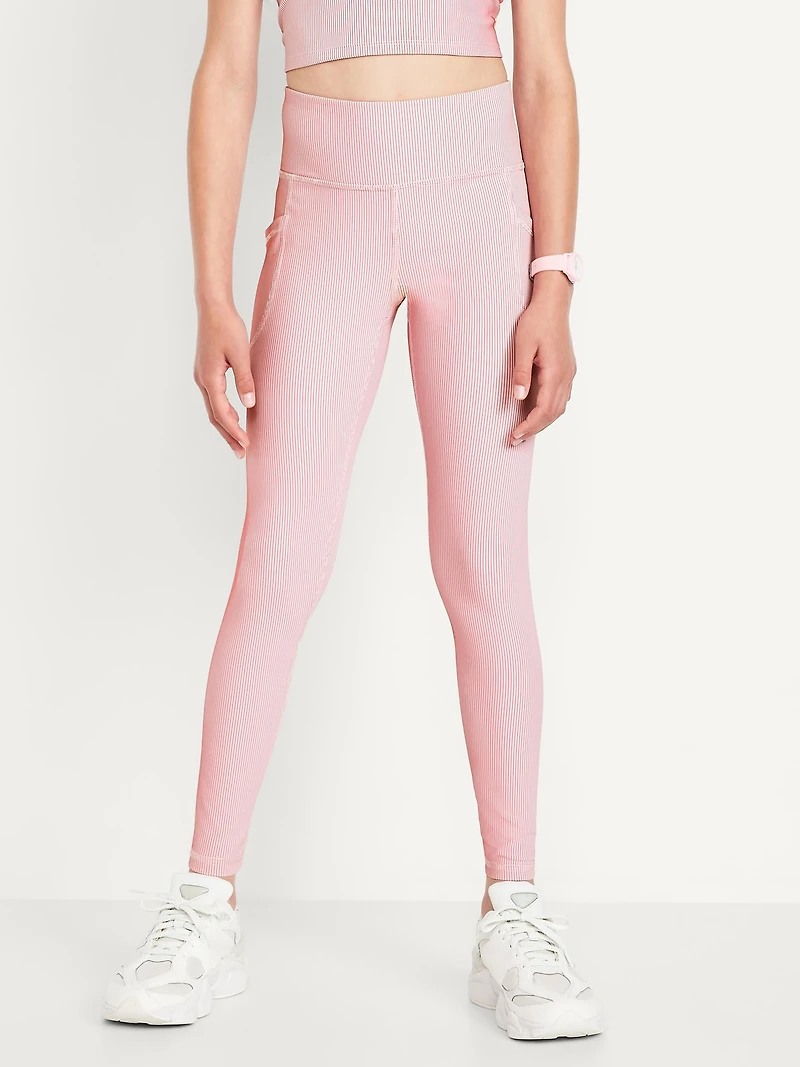 High-Waisted PowerSoft Ribbed Performance 7/8 Leggings for Girls