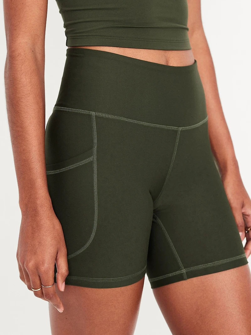 High-Waisted PowerSoft Pocket Biker Shorts - 6-inch inseam