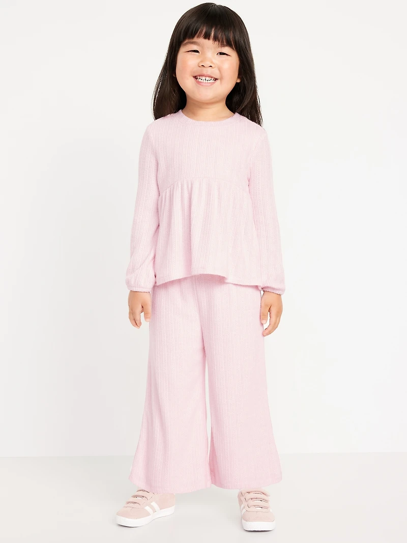 Long-Sleeve Sweater-Knit Peplum Top and Pants Set for Toddler Girls