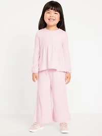 Long-Sleeve Sweater-Knit Peplum Top and Pants Set for Toddler Girls