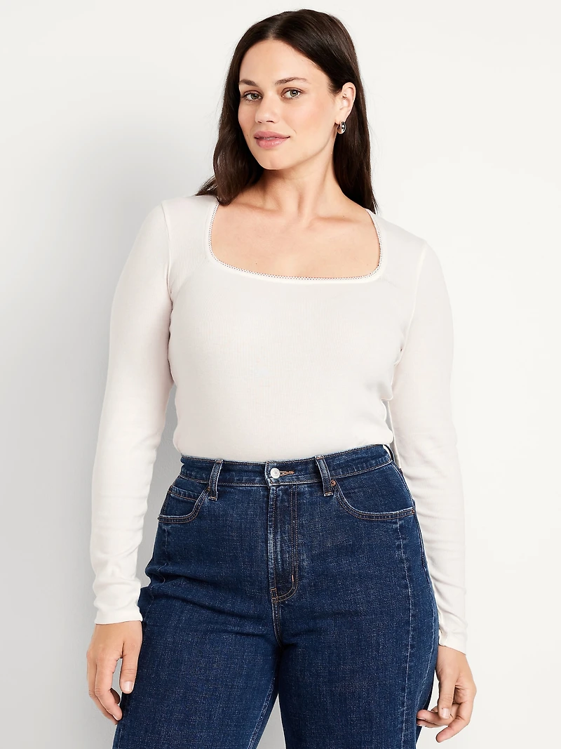 Long-Sleeve Square-Neck Top