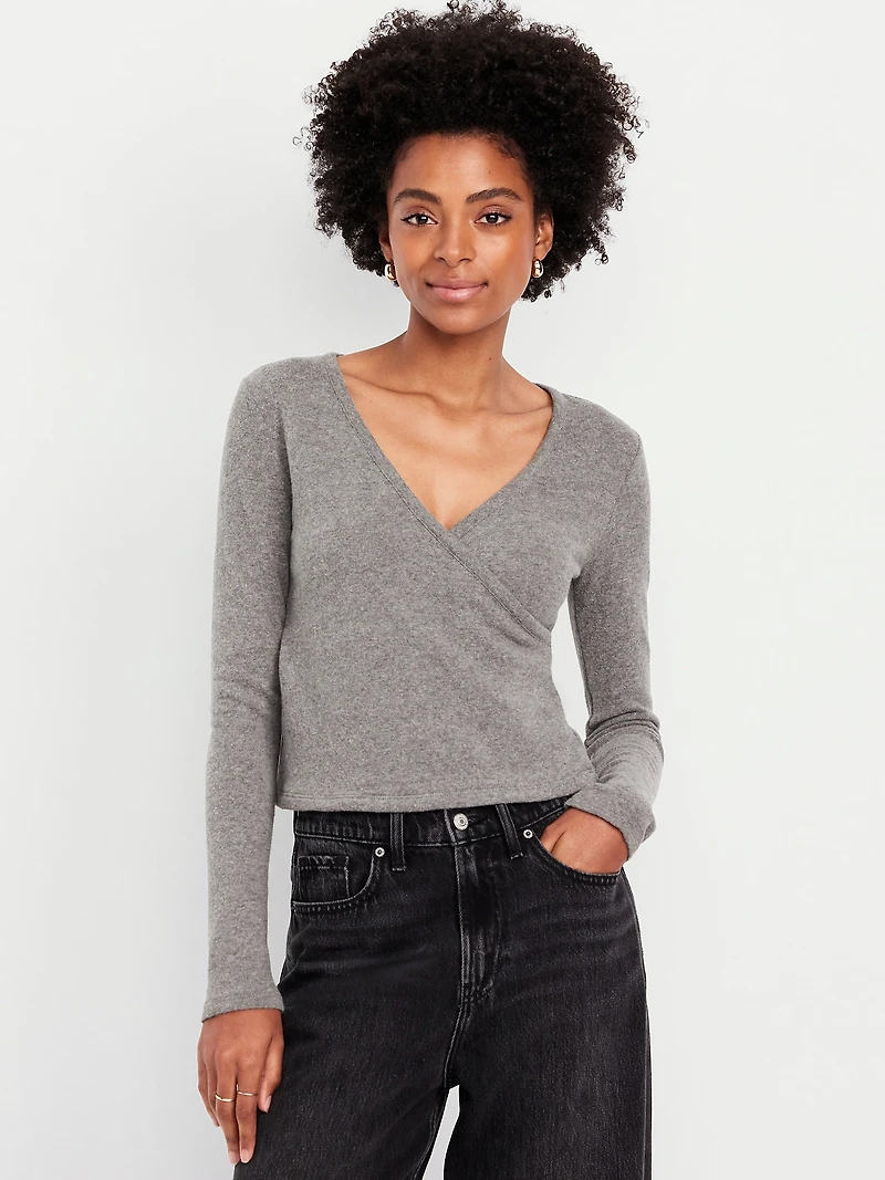 Long-Sleeve Wrap-Front Top