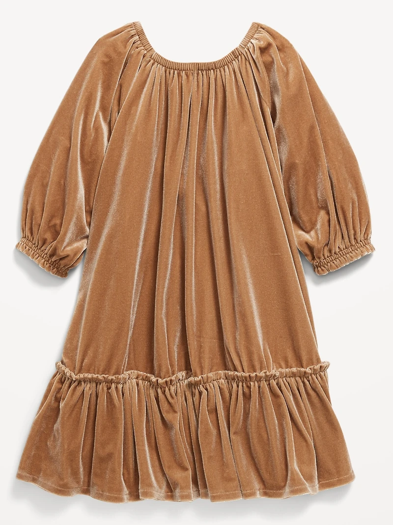 Puffy-Sleeve Velour Dress for Toddler Girls