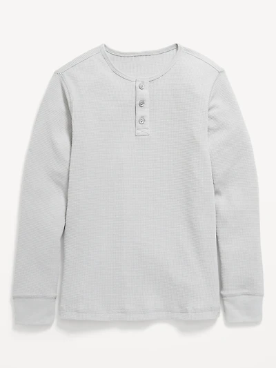 Long-Sleeve Henley Waffle-Knit T-Shirt for Boys