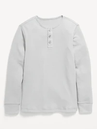 Long-Sleeve Henley Waffle-Knit T-Shirt for Boys