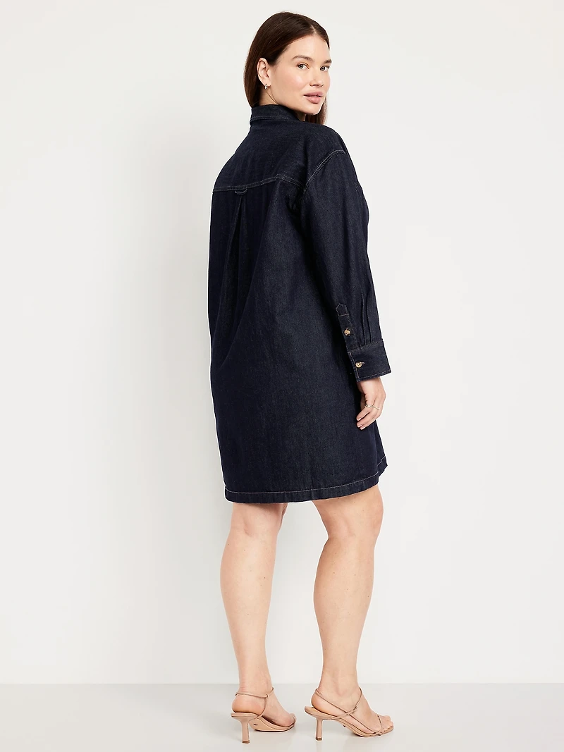 Long-Sleeve Denim Mini Shirt Dress