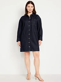 Long-Sleeve Denim Mini Shirt Dress