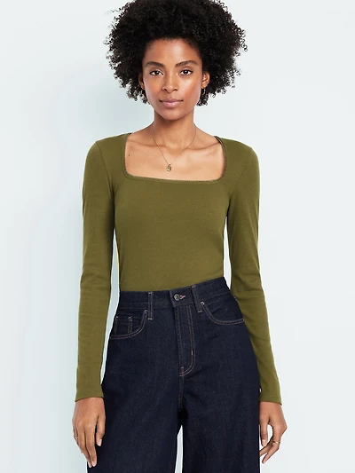 Long-Sleeve Square-Neck Top