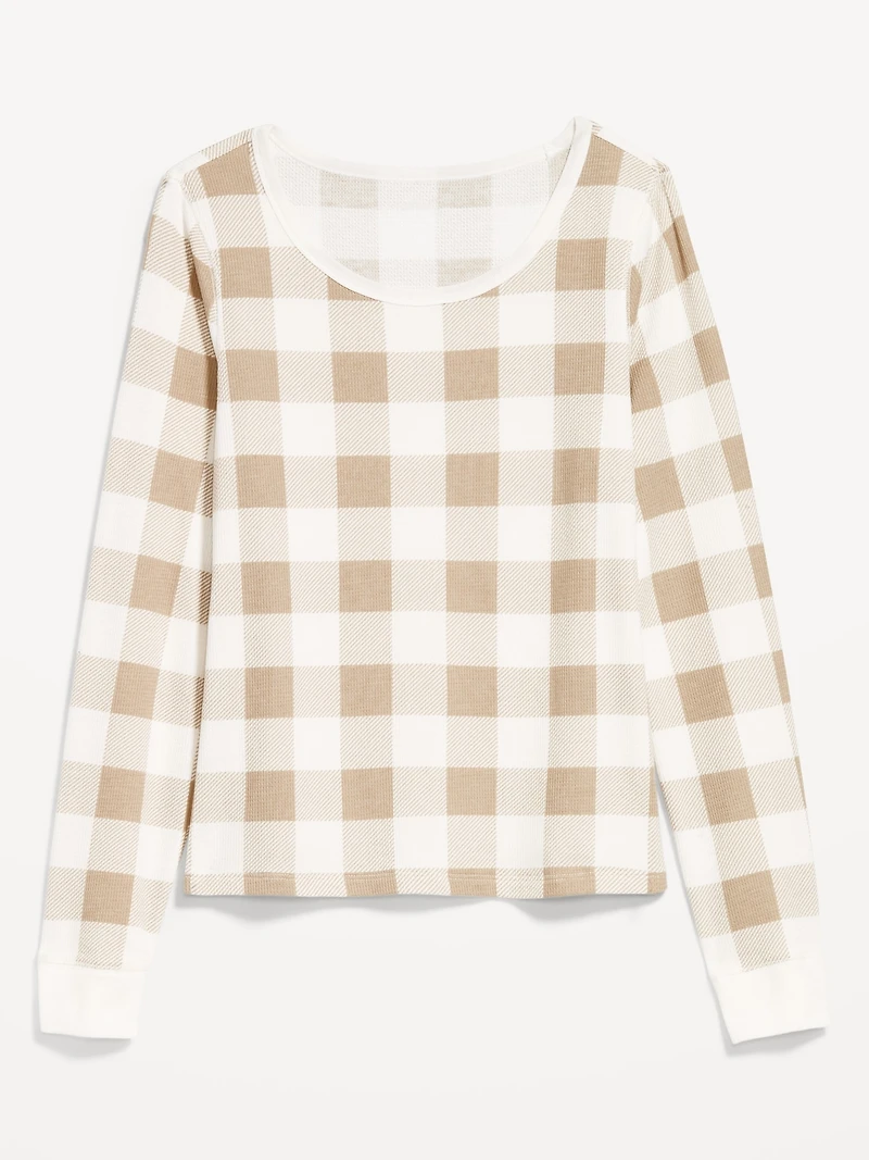 Scoop-Neck Waffle Pajama Top for Women