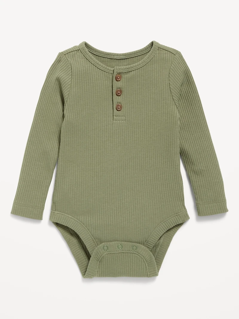 Long-Sleeve Ribbed Henley Bodysuit for Baby