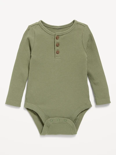 Long-Sleeve Ribbed Henley Bodysuit for Baby