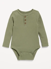 Long-Sleeve Ribbed Henley Bodysuit for Baby