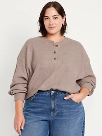 Oversized Cozy Waffle Henley Top