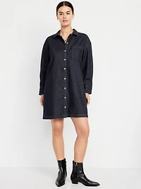 Long-Sleeve Denim Mini Shirt Dress