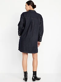 Long-Sleeve Denim Mini Shirt Dress