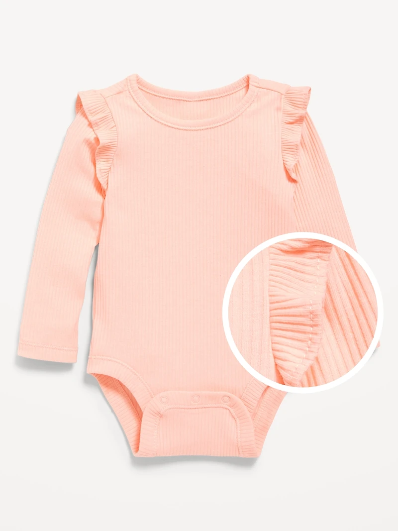 Long-Sleeve Ribbed Ruffle-Trim Bodysuit for Baby