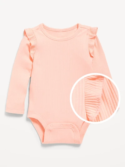 Long-Sleeve Ribbed Ruffle-Trim Bodysuit for Baby