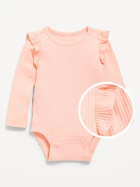 Long-Sleeve Ribbed Ruffle-Trim Bodysuit for Baby