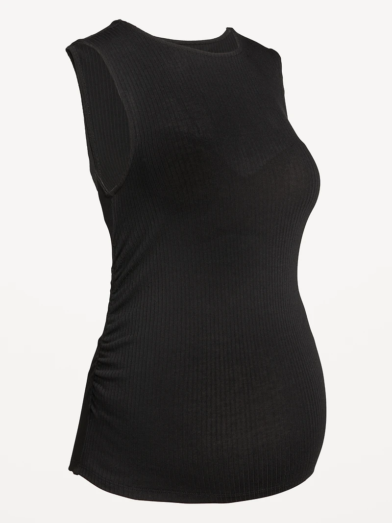 Maternity Sleeveless High-Neck Rib Top
