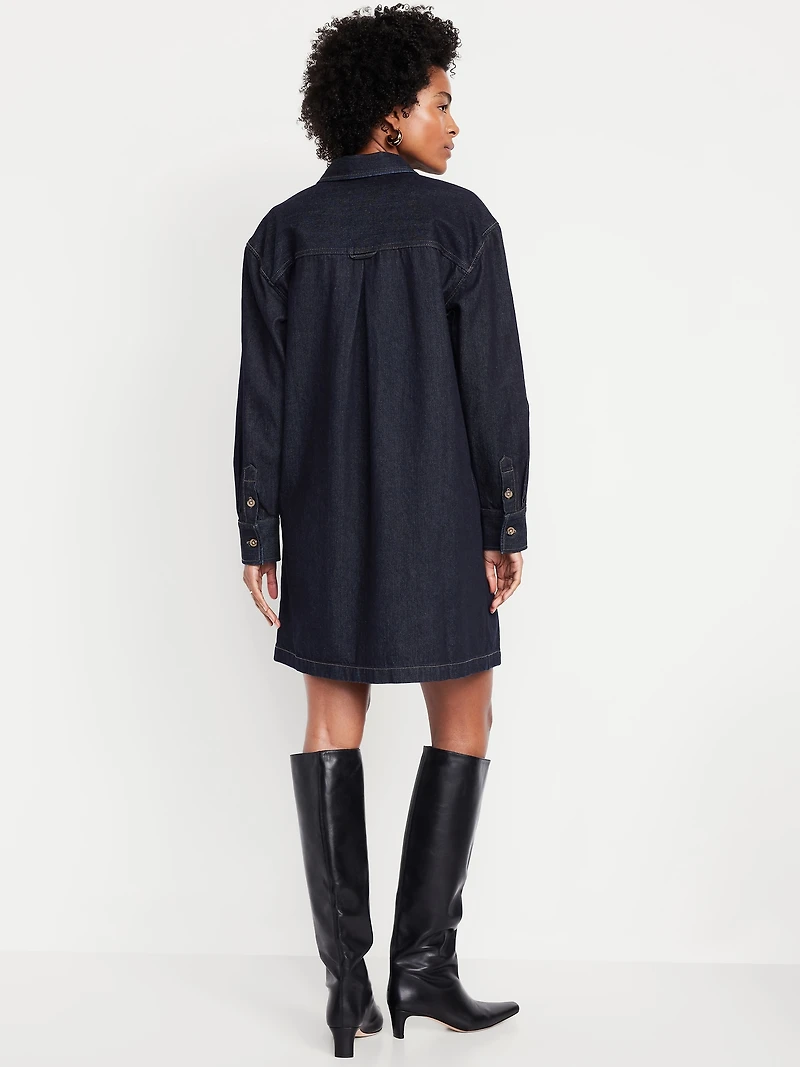 Long-Sleeve Denim Mini Shirt Dress