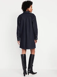 Long-Sleeve Denim Mini Shirt Dress