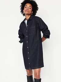 Long-Sleeve Denim Mini Shirt Dress